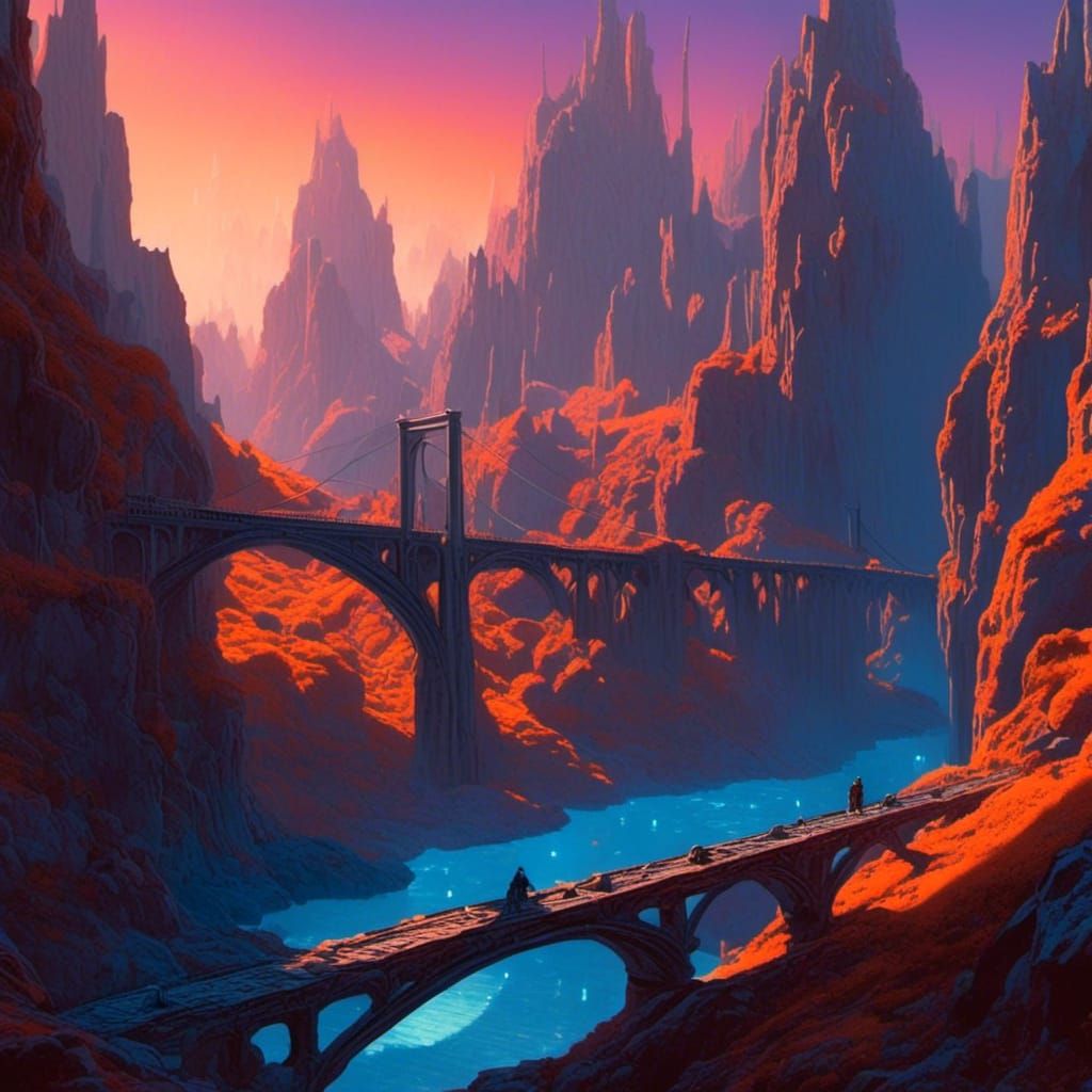 Brooklyn Bridge on Alien Planet in Sci-Fi Style