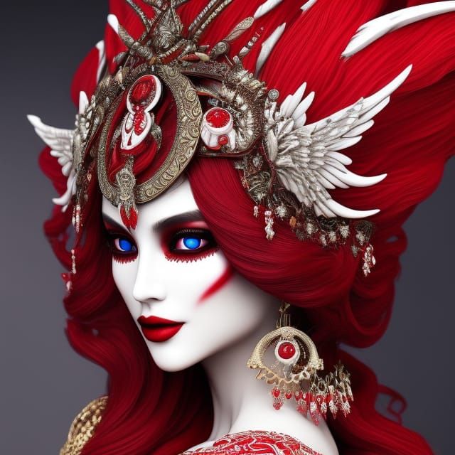 Red and White Moon Goddess in Gothic Art