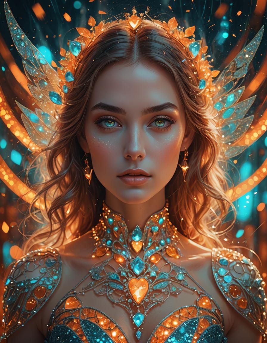 Dreamlike Woman Portrait with Glowing Eyes, Digital Art