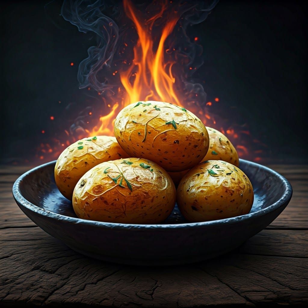 Baked Potatoes with Herbs: Detailed Matte Painting
