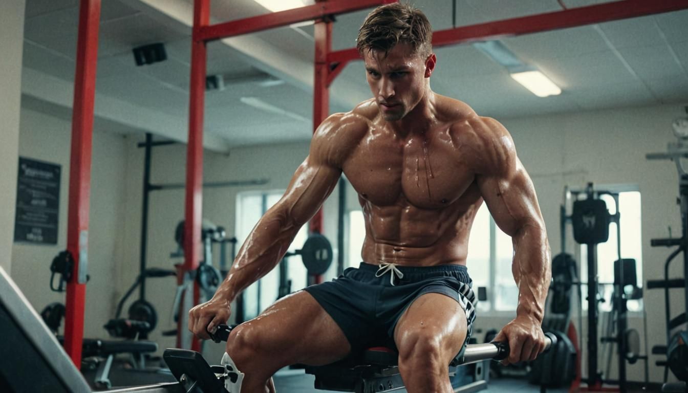 Intense Gym Workout: A Cinematic Film Still