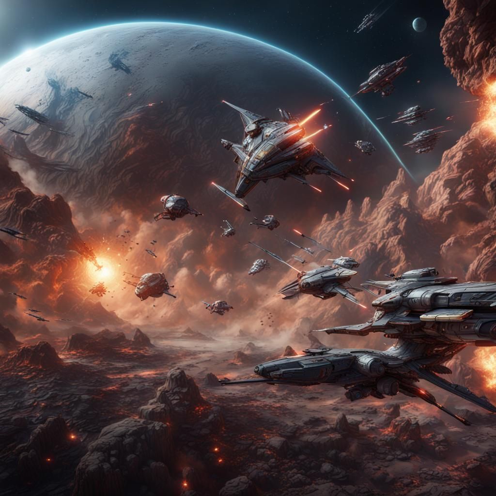 Epic Space Battle in Detailed Matte Painting