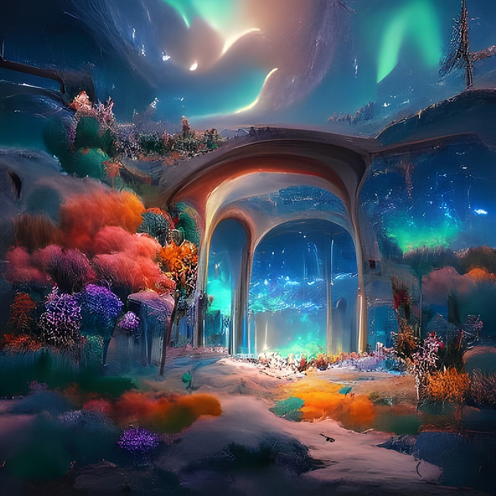 Heavenly Sci-Fi Fantasy Landscape with Fractal Details