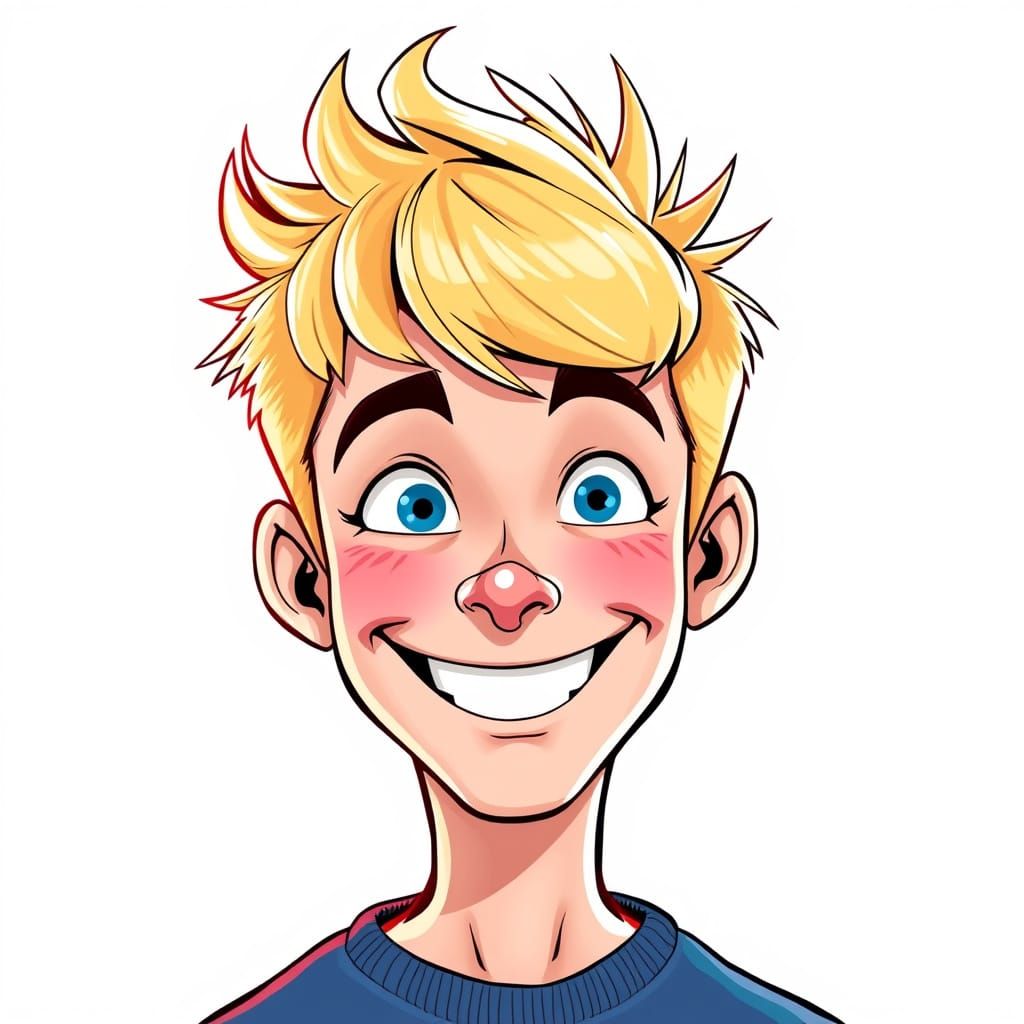 Hyper-Realistic Cartoon Character with Bowl-Cut and Bright S...