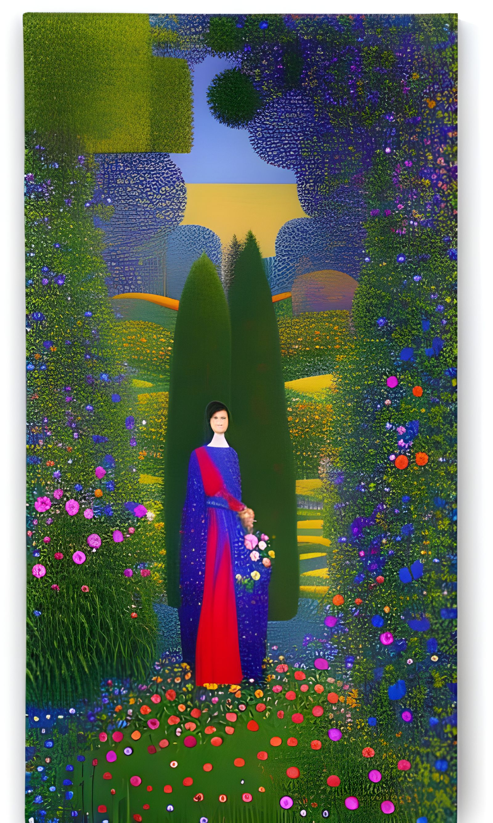 Woman in Garden Oasis: Pointillism Surreal Portrait