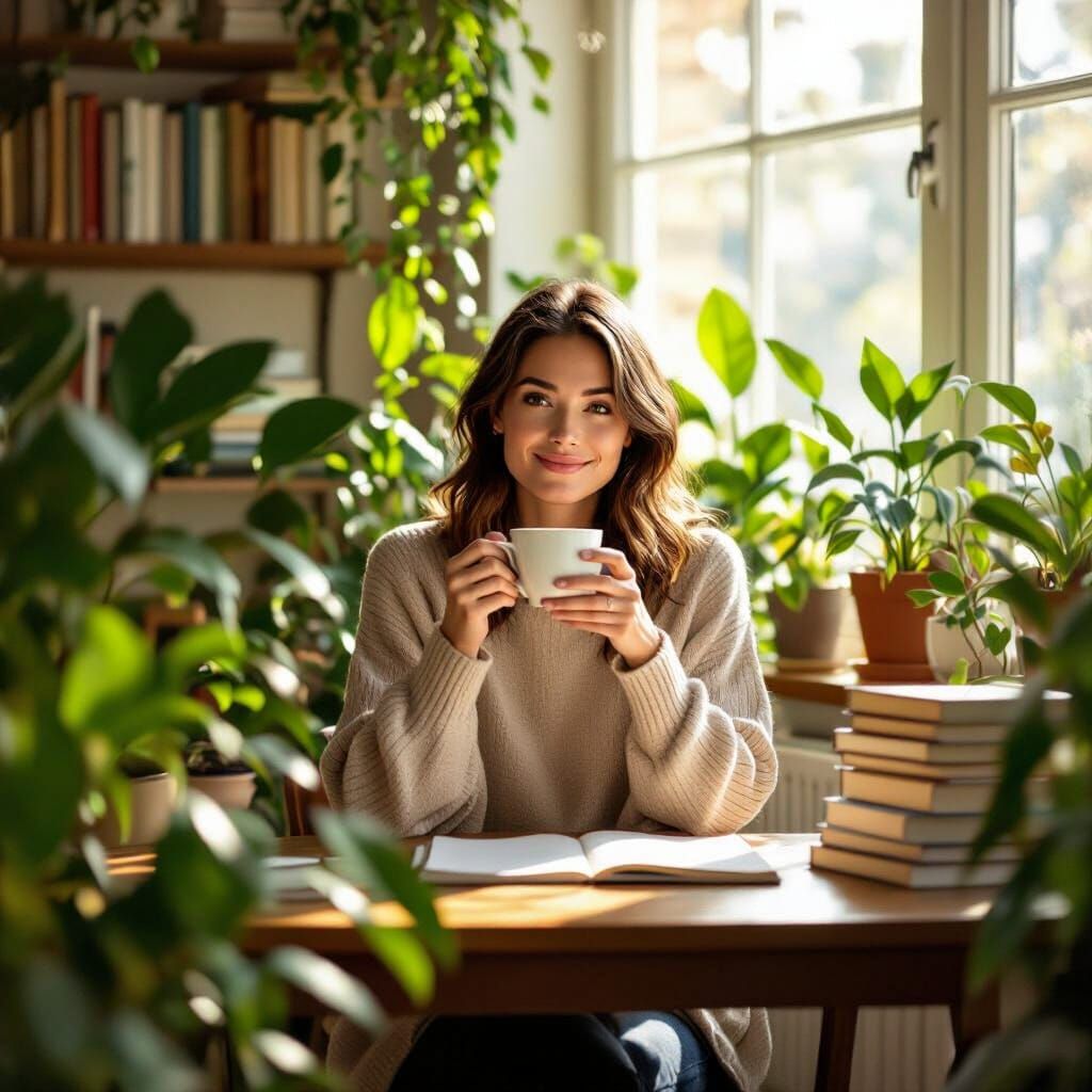 Serene Woman Enjoying Solitude in Peaceful Morning Light