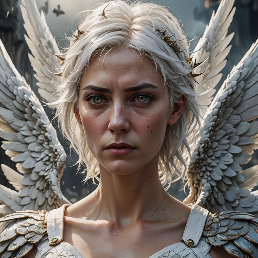 Angelic Woman with Spiked Hair: Detailed Matte Painting