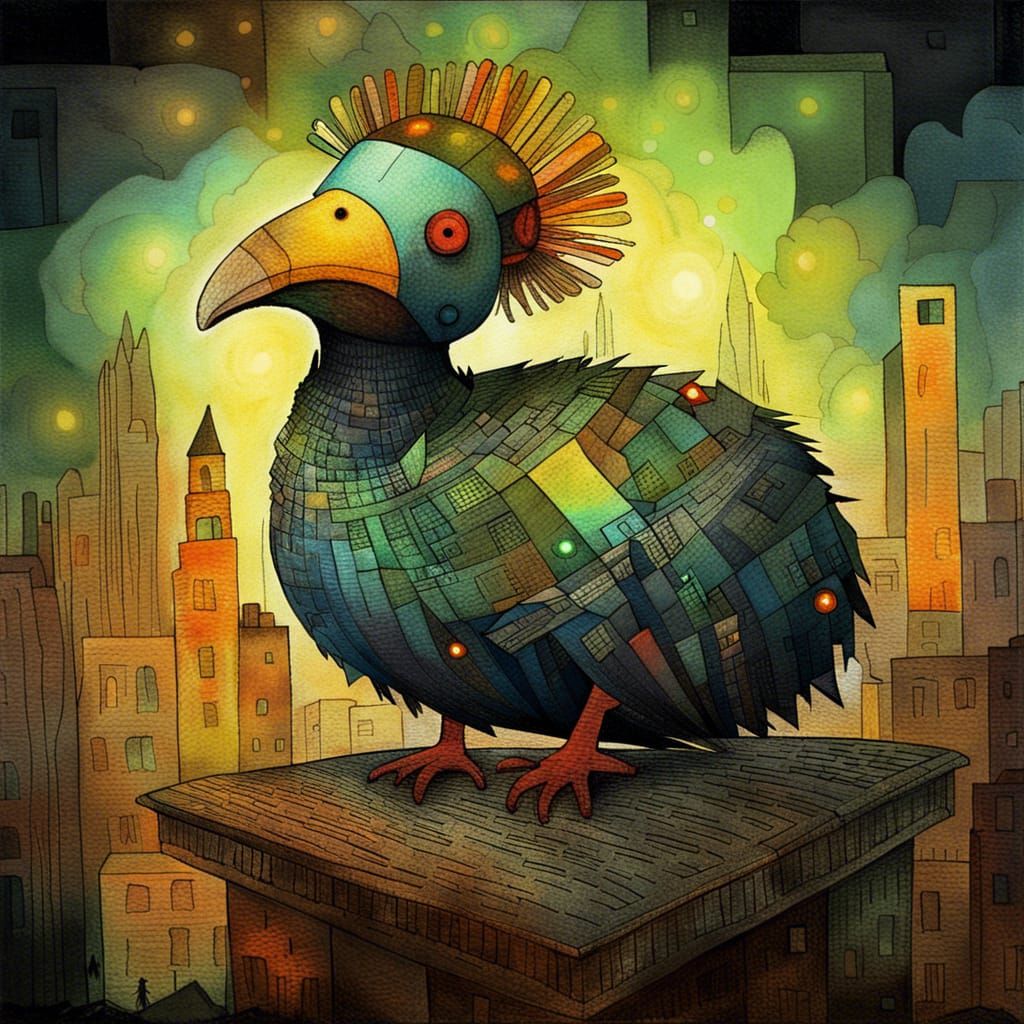 Dodo in the City: Detailed Glowing Illustration