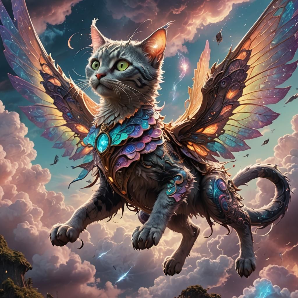 Fairy Cat Rides Carnivorous Word, Sci-Fi Concept Art