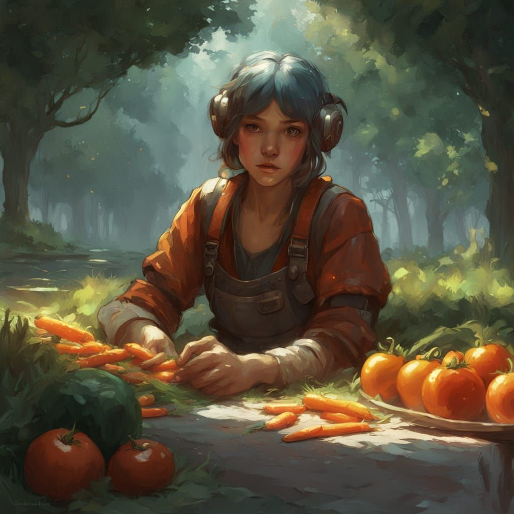 Vegetables' Picnic in Park: Vibrant Digital Concept Art