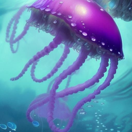 Luminous Jellyfish in Deep Sea: Hyperdetailed Concept Art