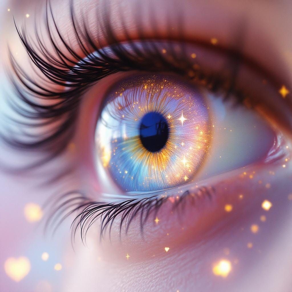Pastel Eye with Stars in Magical Realism Style