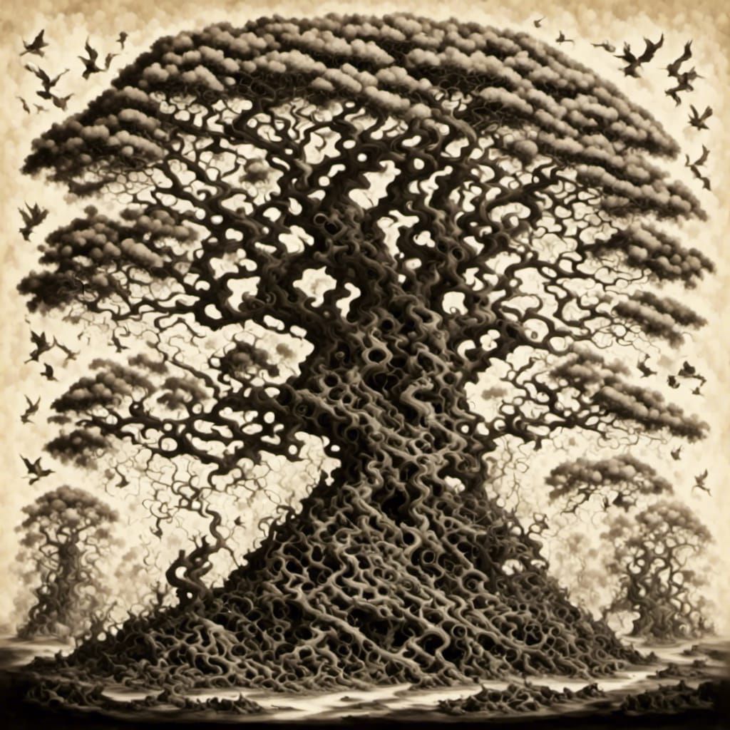 Surreal Ink Wash Mangrove Island with Rusty Texture