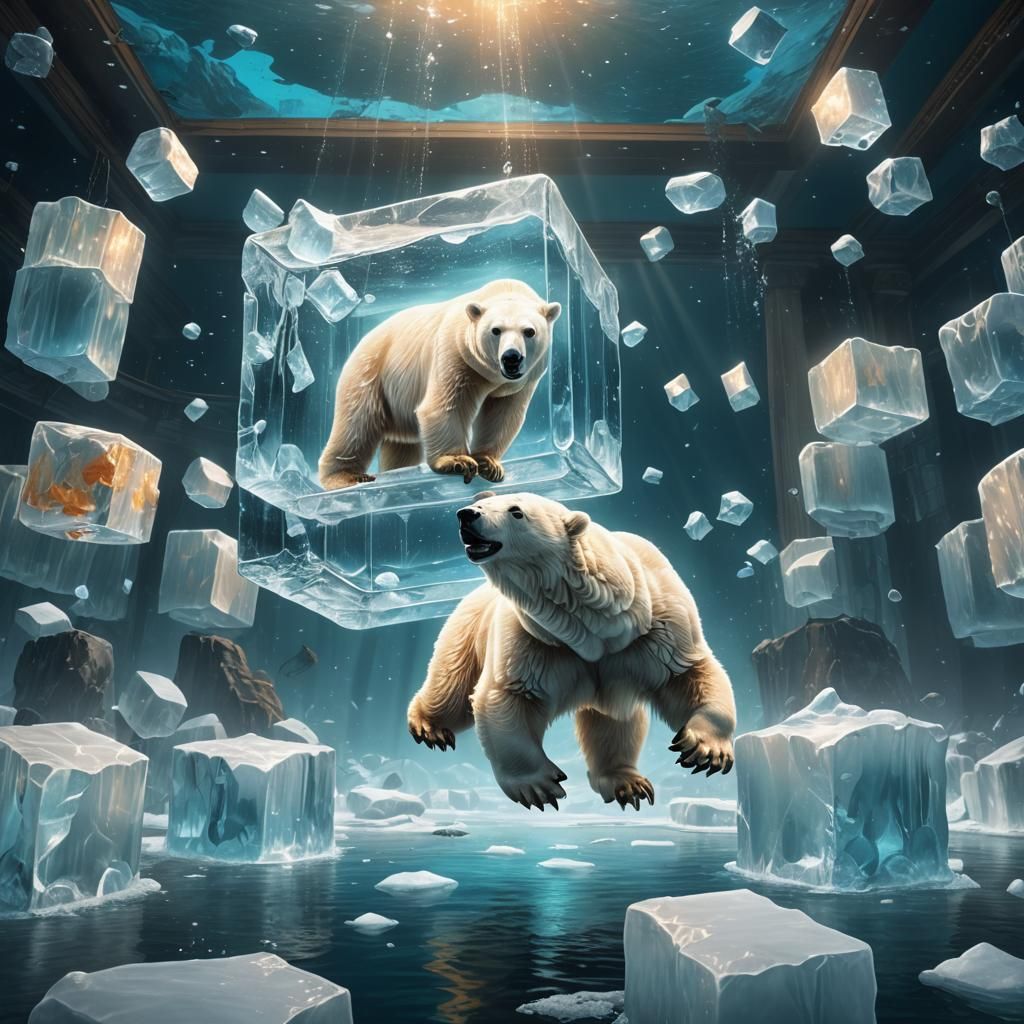 Polar Bear Ice Cube Hunt: Fantastical Digital Art
