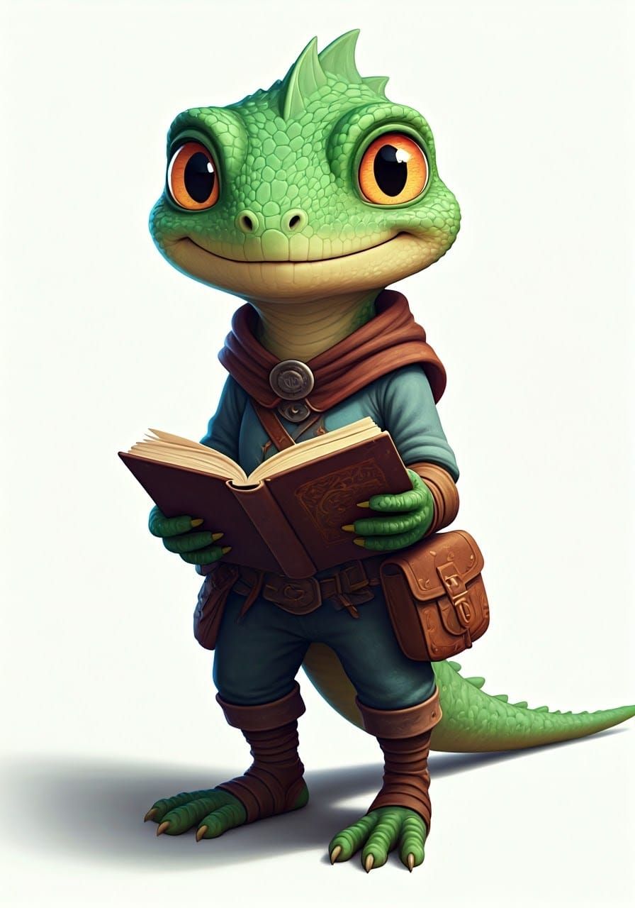 Cute Lizard Adventurer Portrait in 3D CGI Style