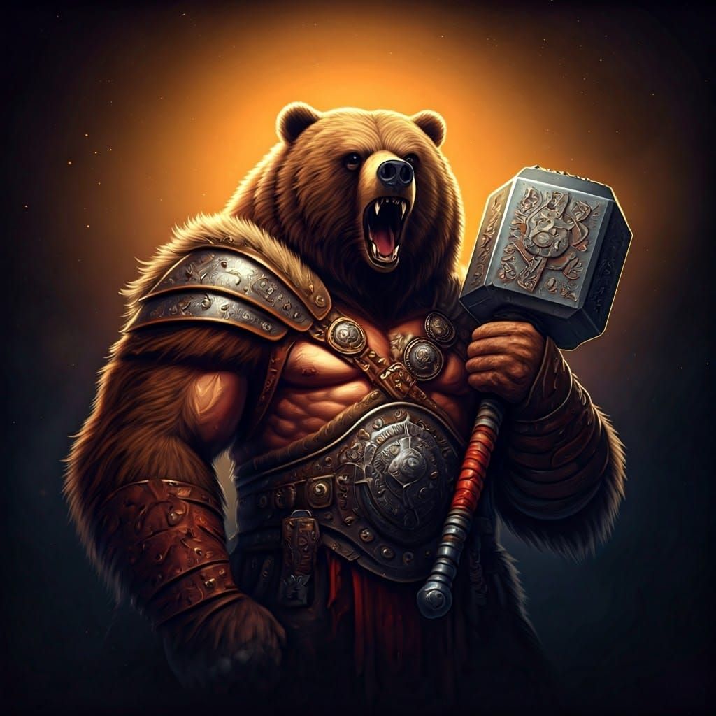 Bear Barbarian Warrior in Airbrush Art Style