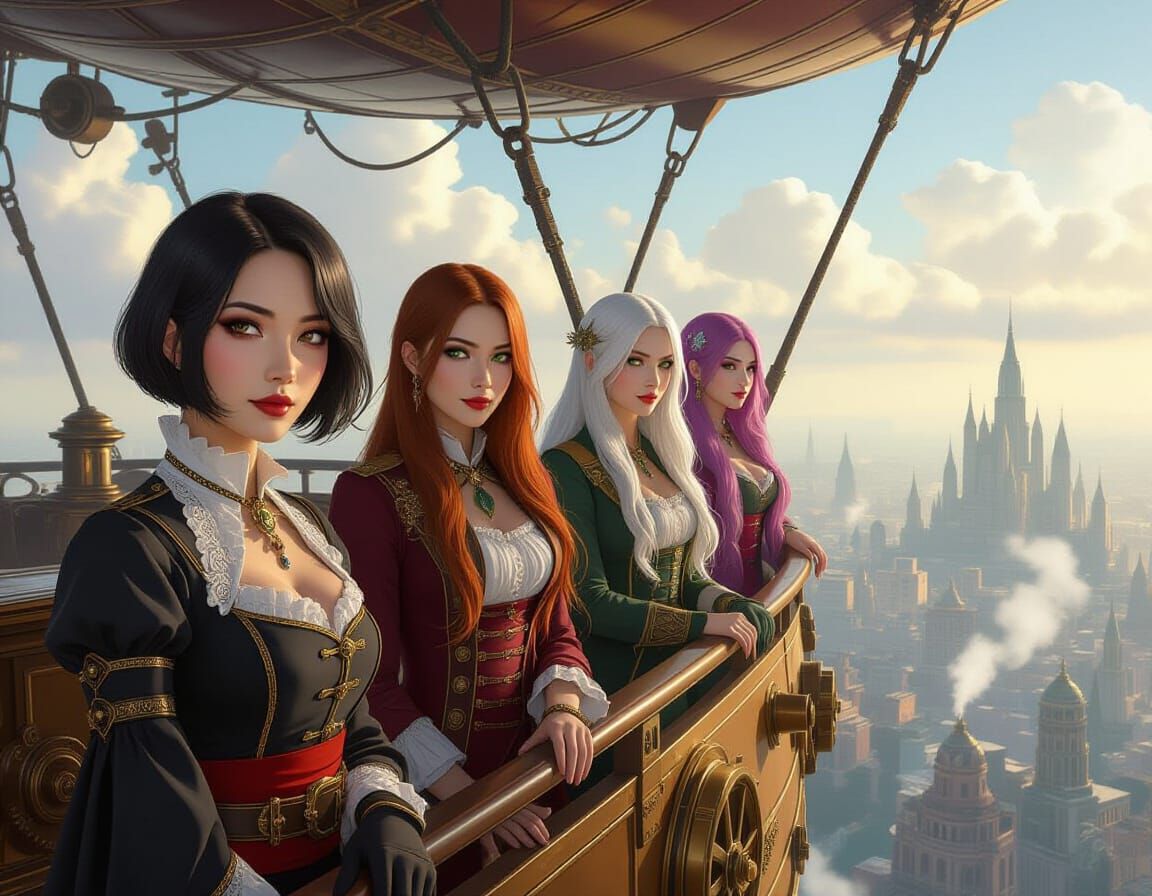 Steampunk Dirigible Over Smoggy Metropolis