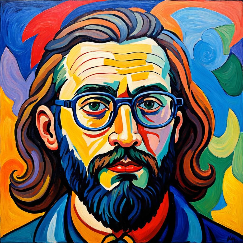 Colorful Fauvist Portrait of Hipster Man
