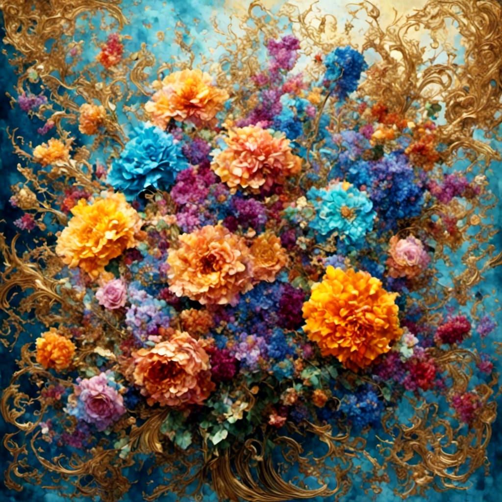 Maximalist Ice Painting of a Floral Bouquet