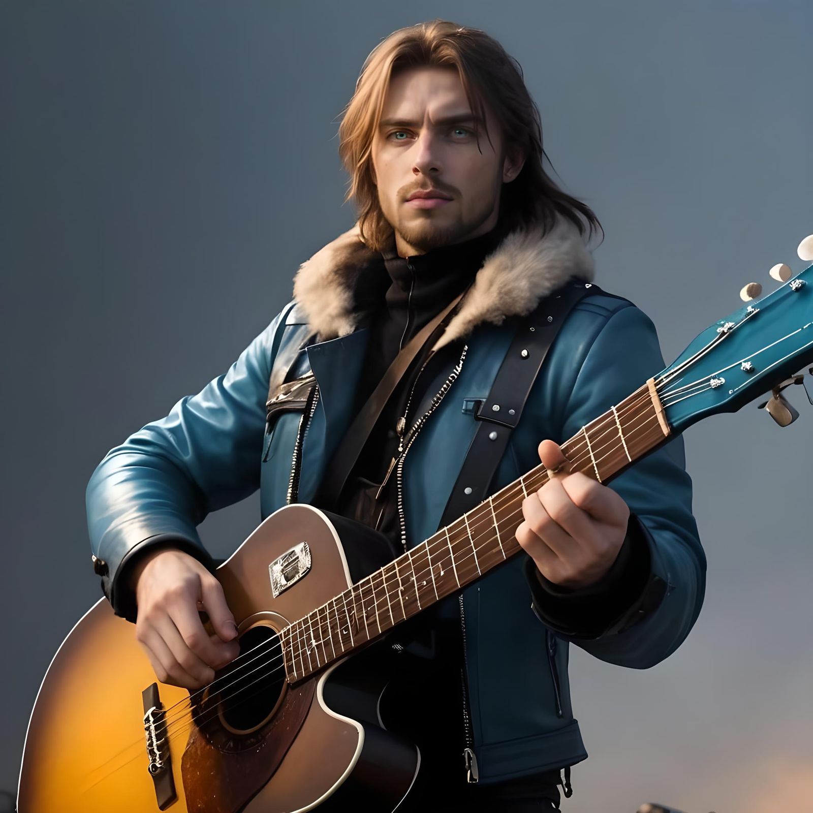 Stressed Punk Rocker Guitarist in Post-Apocalyptic World