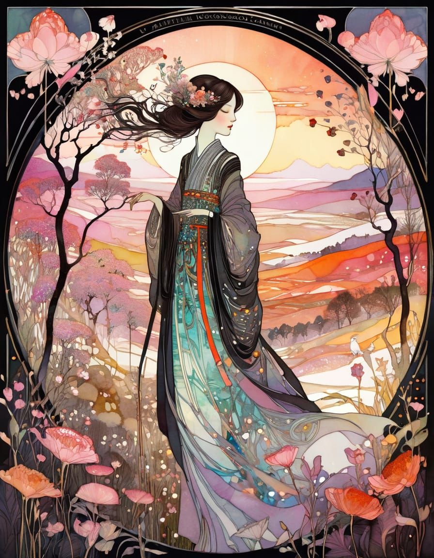 Enchanting Spring Elegance in Vibrant Sunset Hues