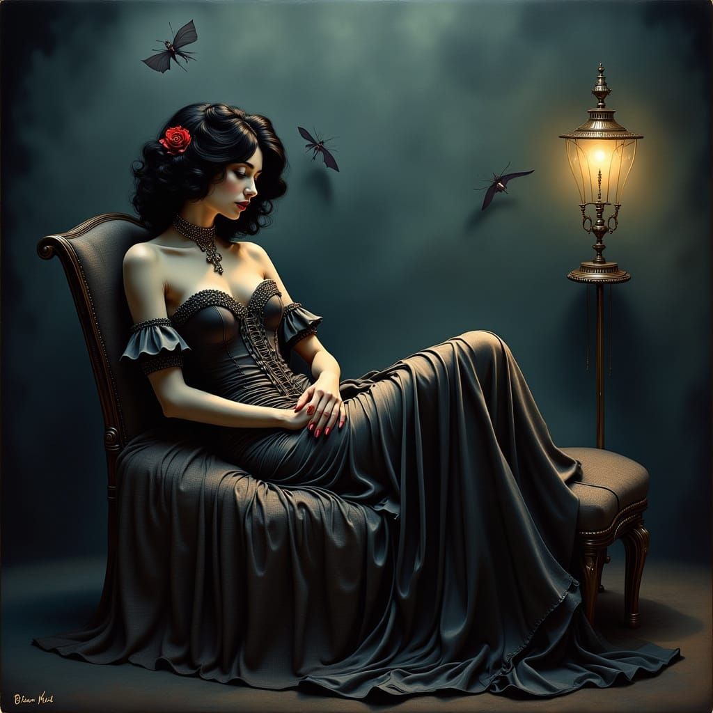 Surrealist Femme Fatale in Velvet Haze