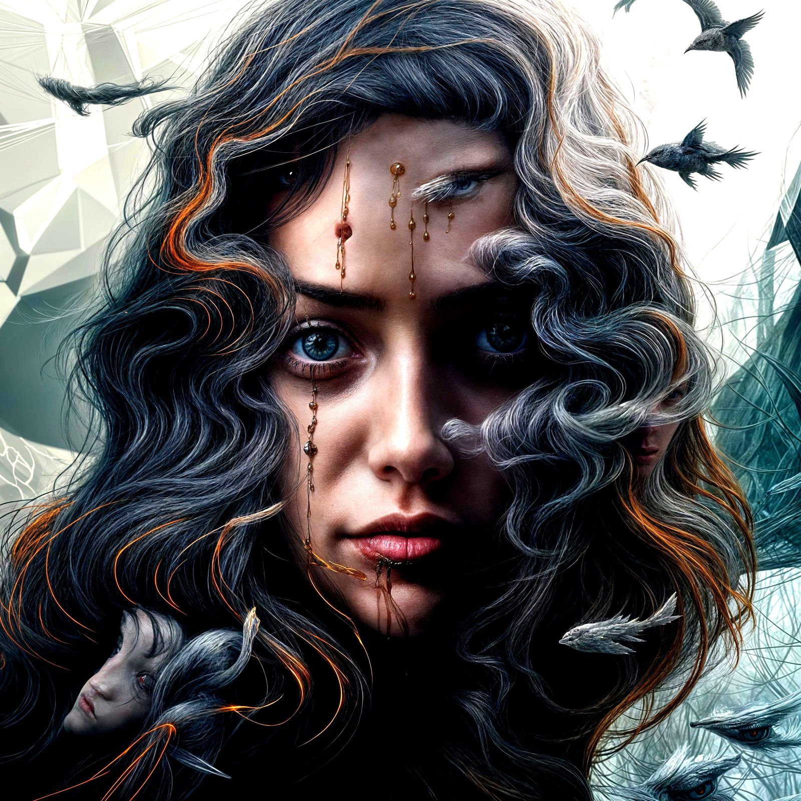 Ambiguous Triple Illusion Portrait with Double Exposure