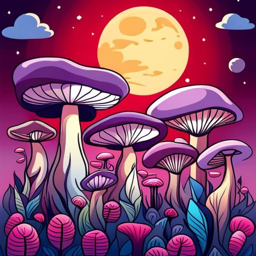 Kawaii Mushroom People: Surreal Art Nouveau Illustration