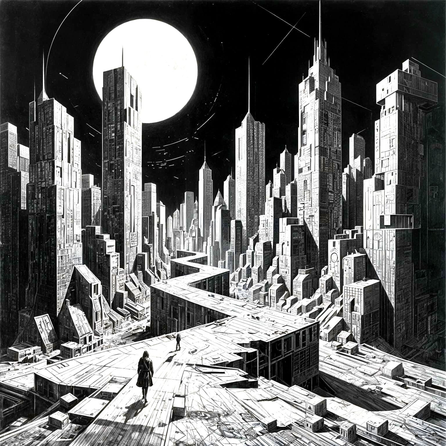 Dürer style Mathematical and cubist art technique melting in...