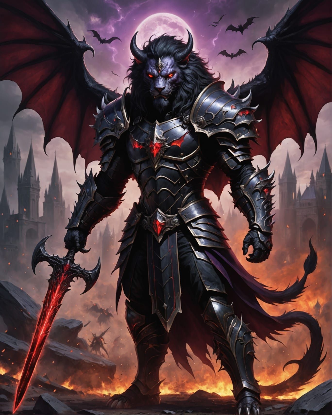 Muscular Were Lion Demon on Gothic Battlefield