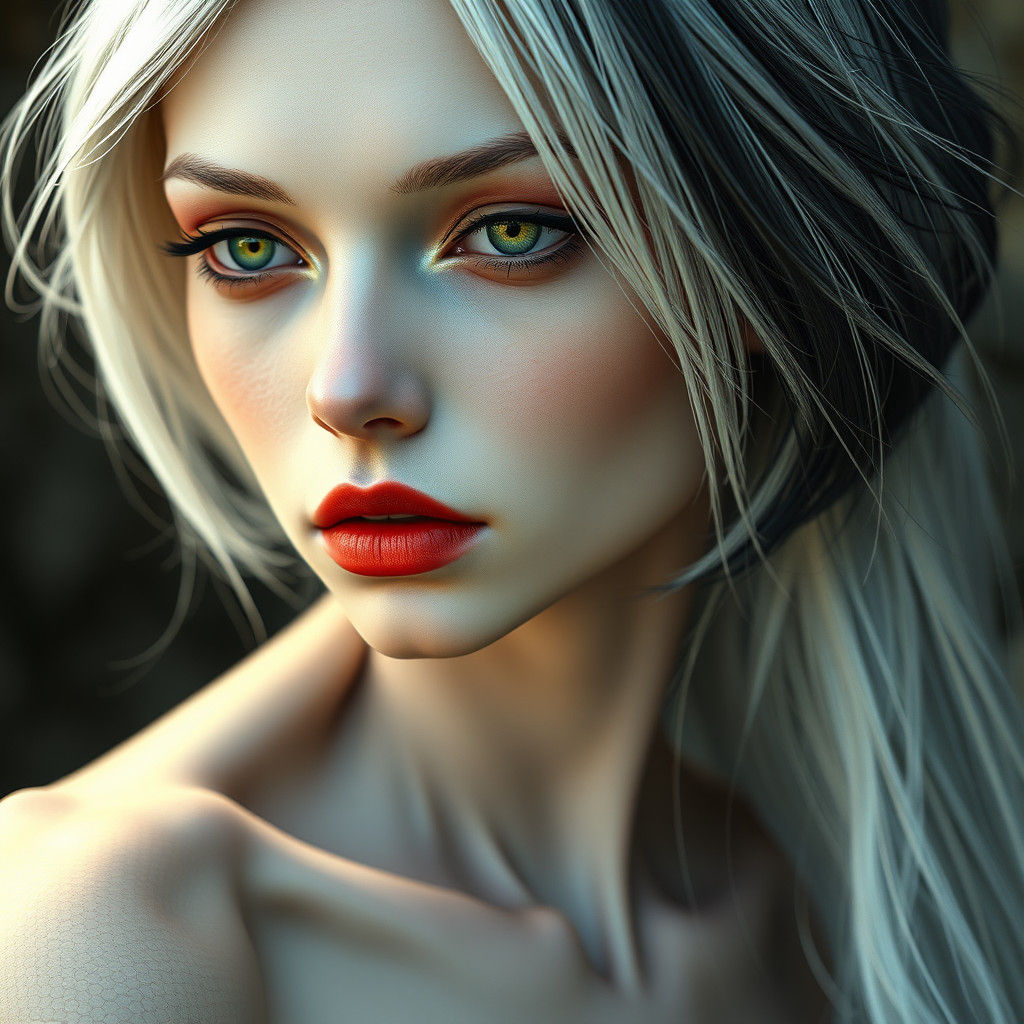 Ethereal Woman with Two-Toned Hair, as Matte Painting