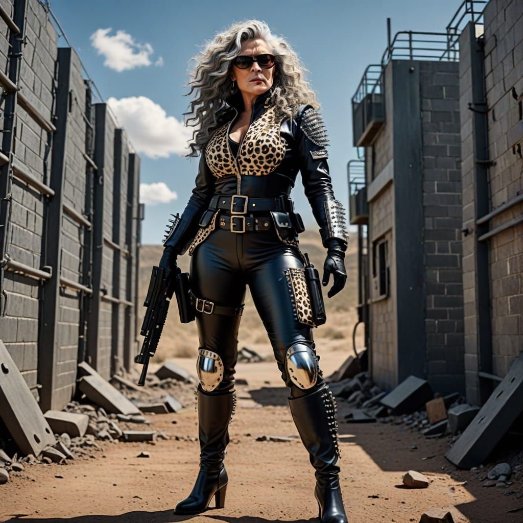 Dominant Dungeonwarden Woman in Cyberpunk Leather Armor