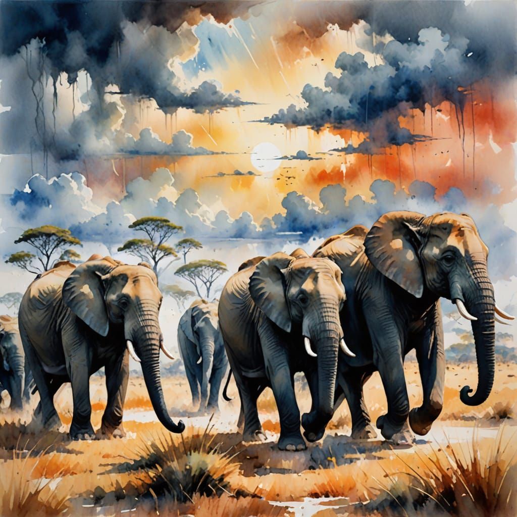 Epic Elephants in Turbulent Savannah Storm
