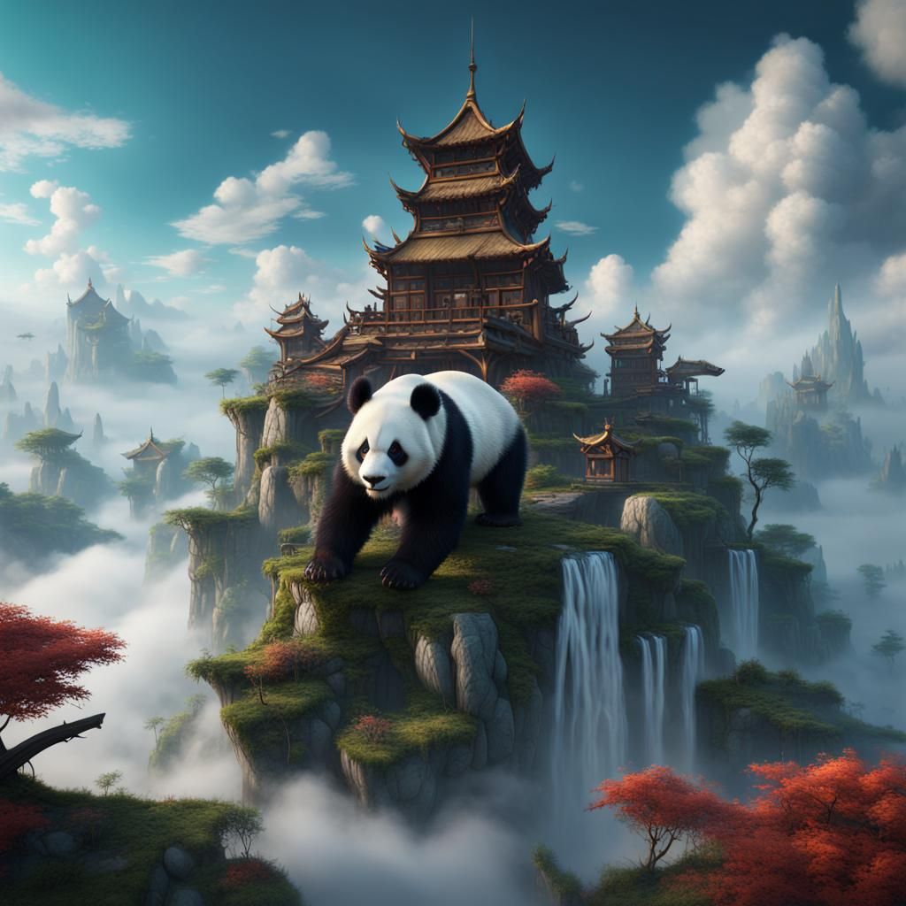 Panda on Cloud in Fantastical Kingdom