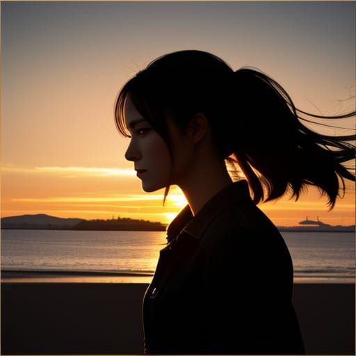 Girl's Silhouette Against Afternoon Sunset
