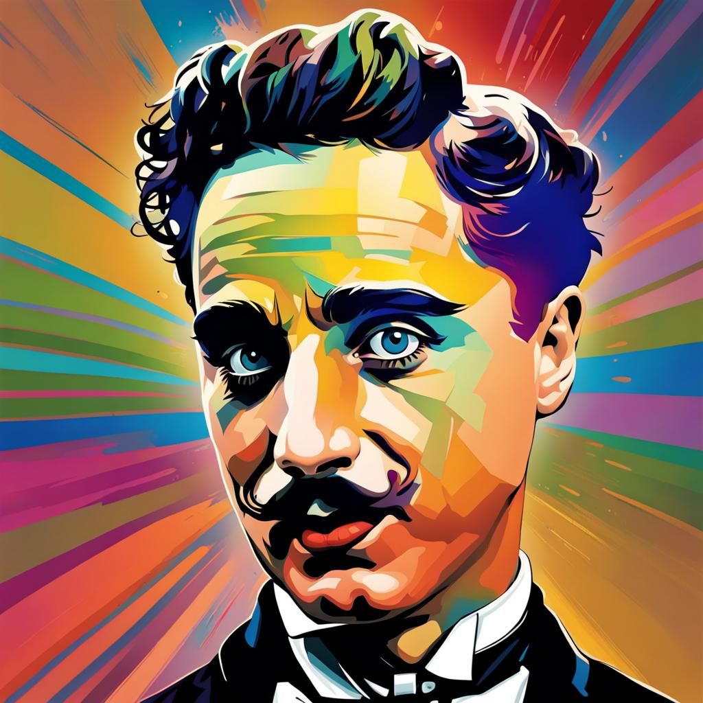 Charlie Chaplin Portrait in Splash Art Style