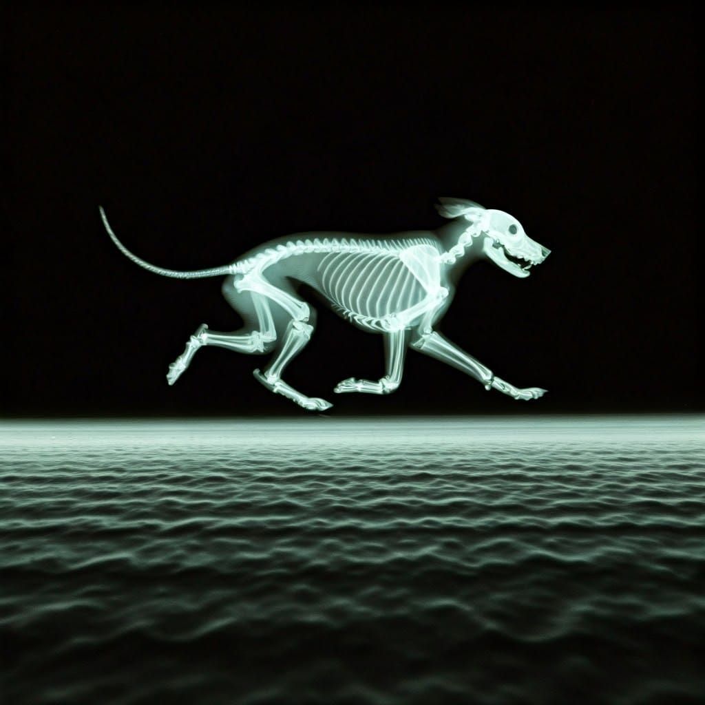 Glowing X-Ray Photogram of a Running Dog