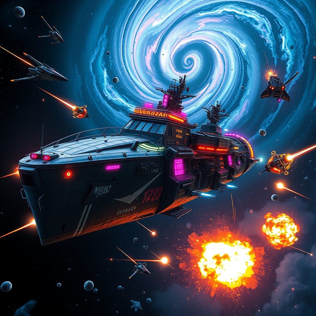 Cyberpunk Space Smuggler Battles Ruthless Pirates Amidst Cos...