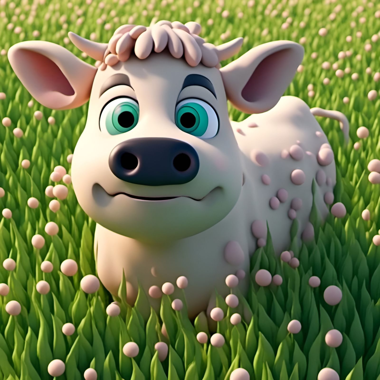 Cow with Big Eyes in 3D Claymation Style