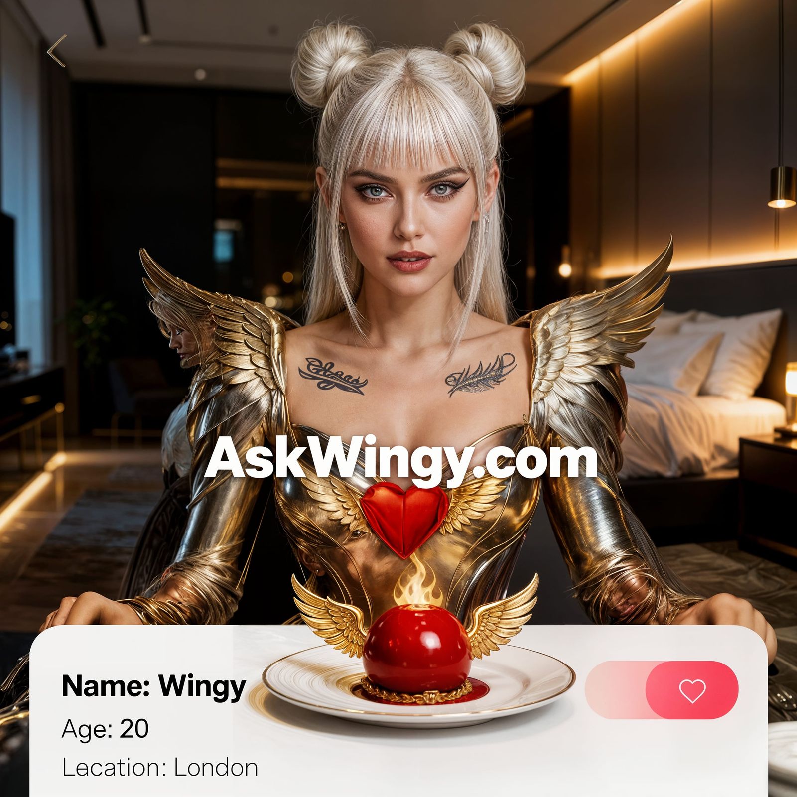 Photo-Realistic Dating App Profile: Elegant Woman in Gold Co...