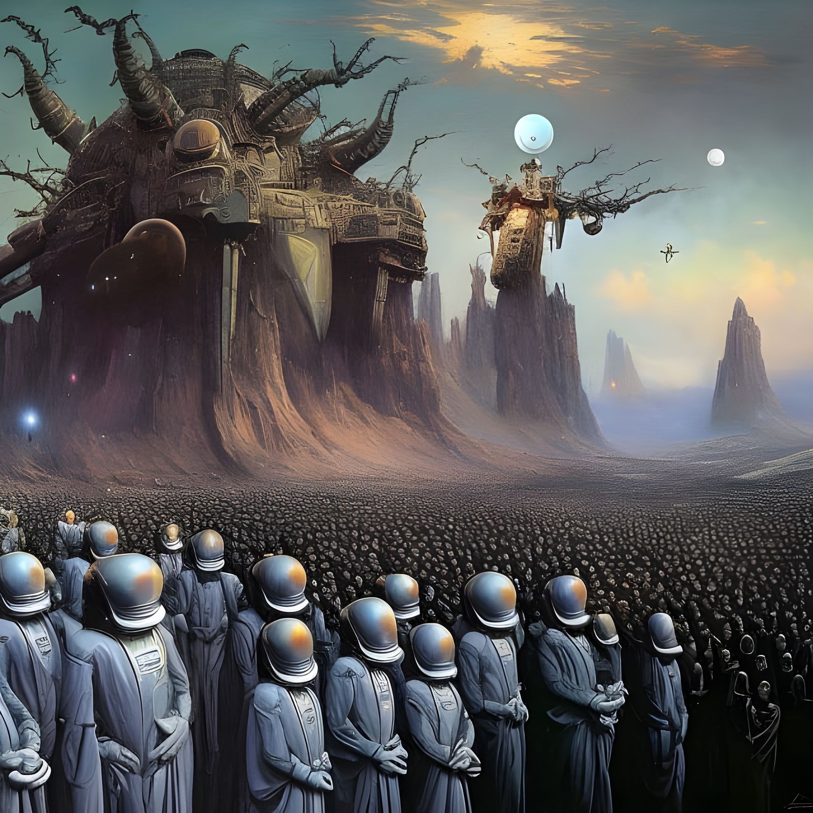 Alien Cartoon Characters in Surreal Oil Painting