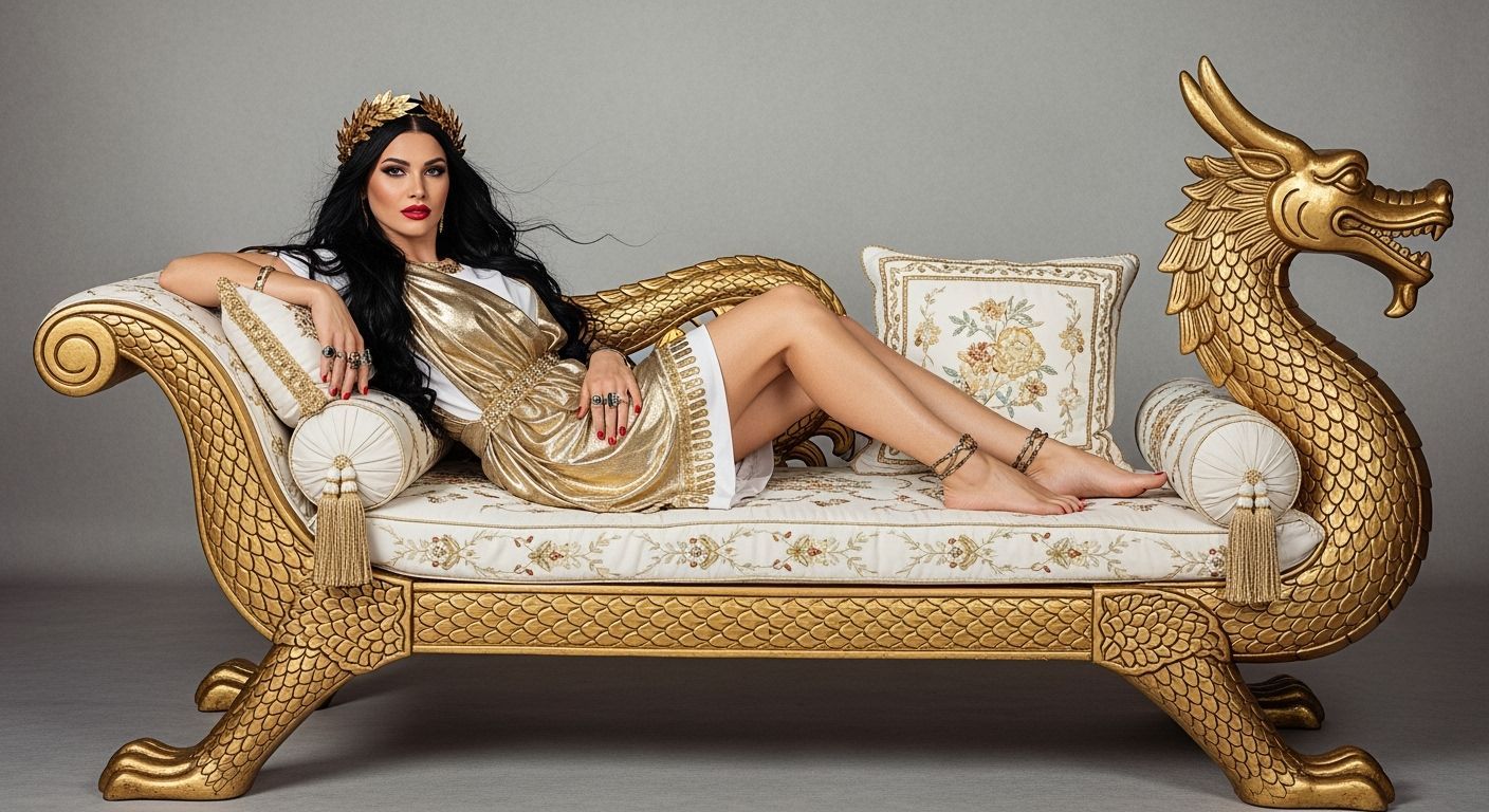 Roman Empress Lounging on Dragon Chaise Longue