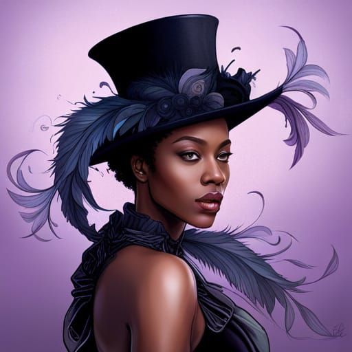 African American in Feathered Lace Top Hat