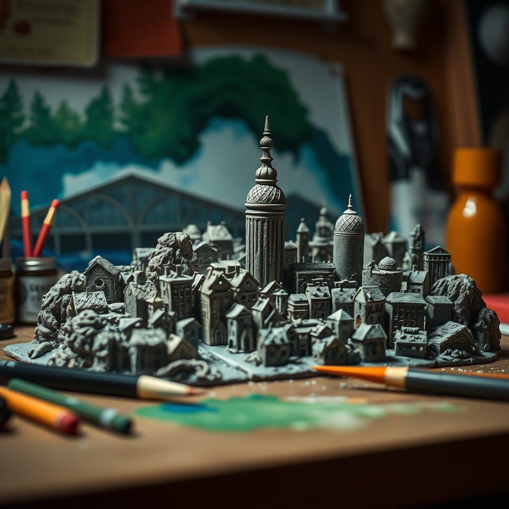 Miniature Clay City in Hyperrealistic Detail