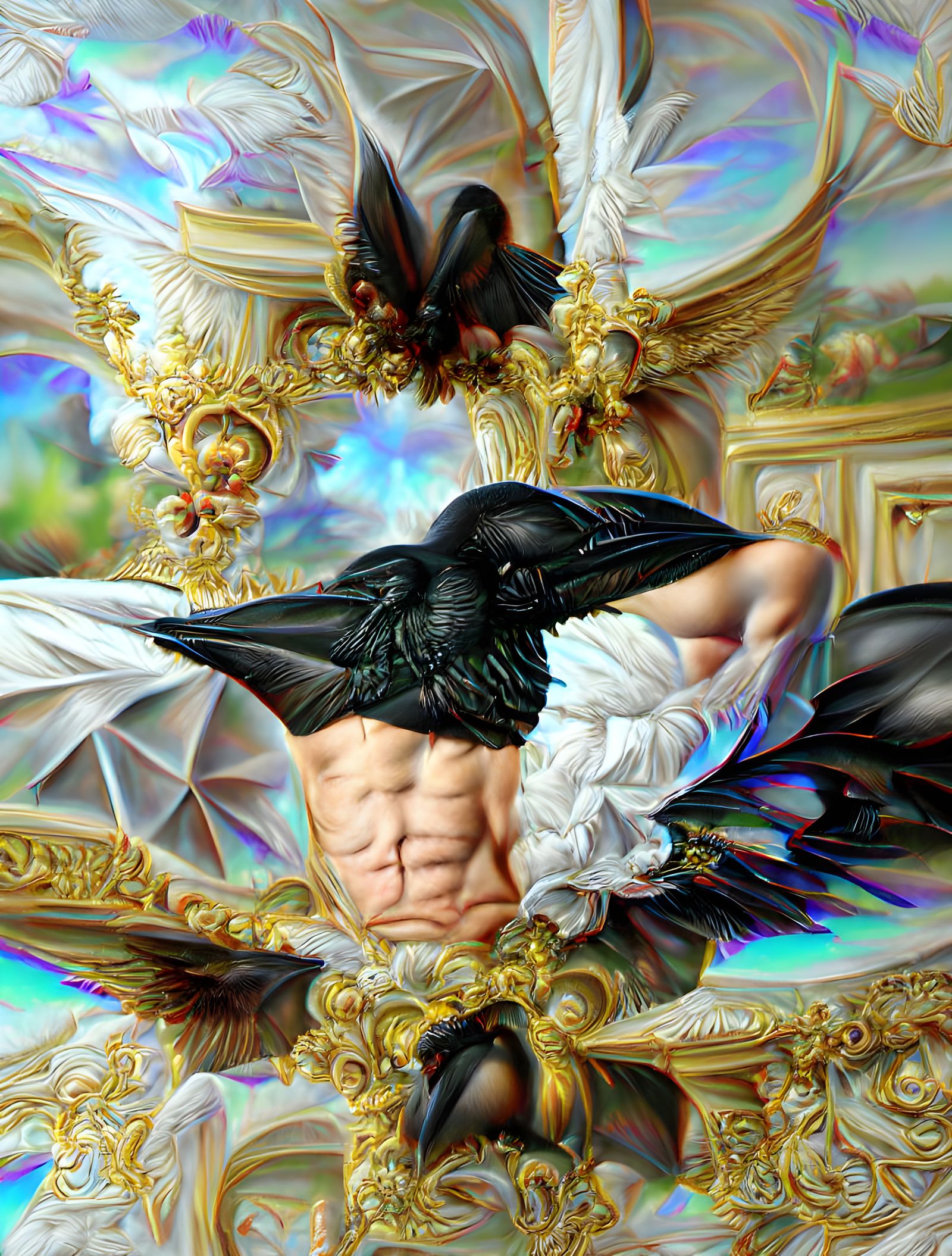 Black-Winged Angel in Baroque Hyperrealism