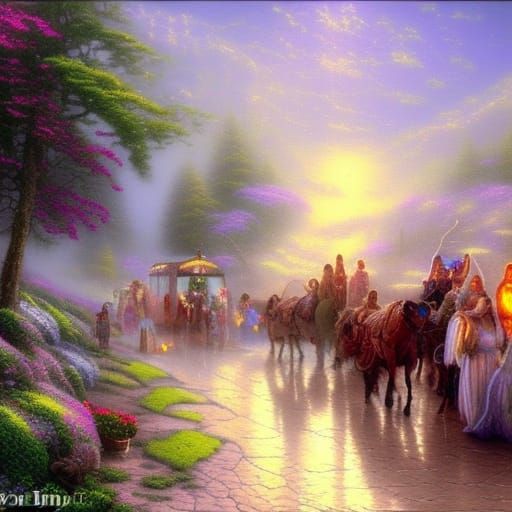 Ethereal Fantasy Caravan in Hyperdetailed Mist