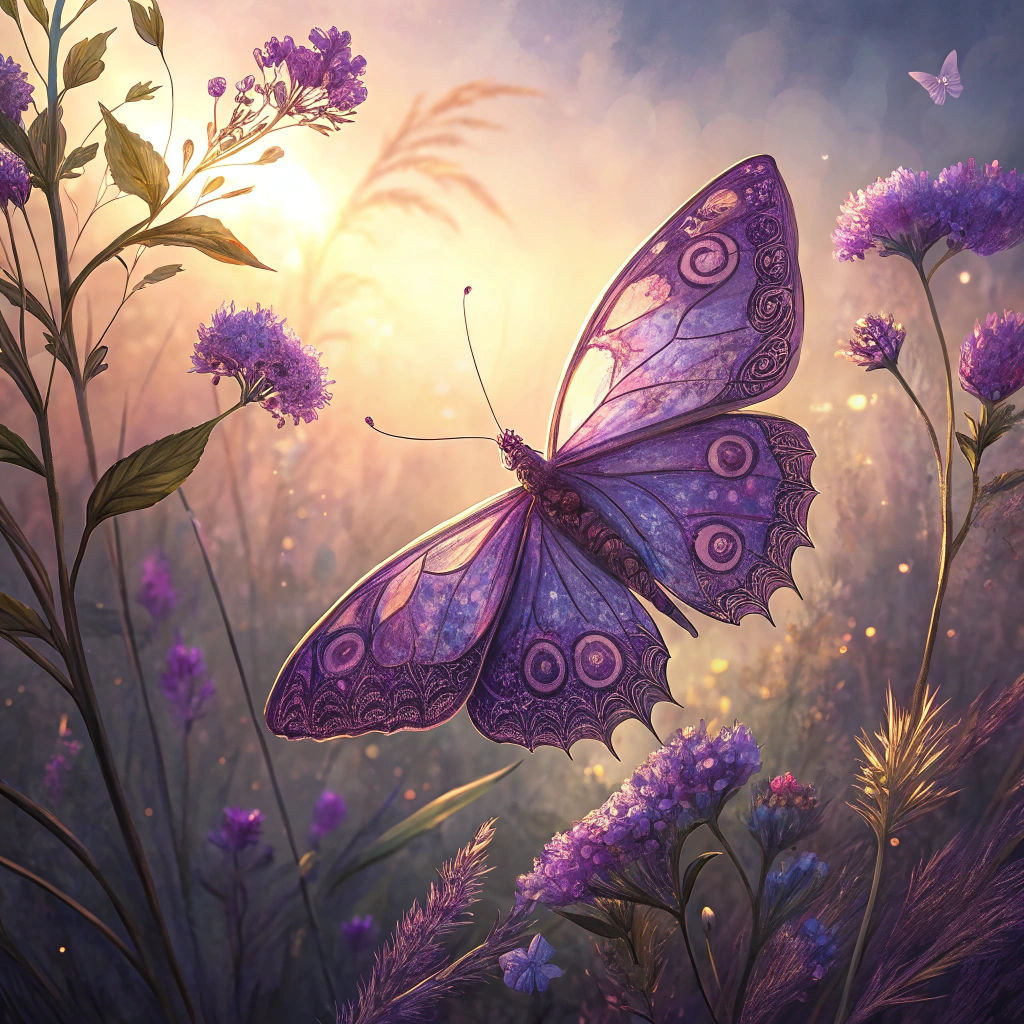 Iridescent Purple Butterfly in Impressionist Sunlight