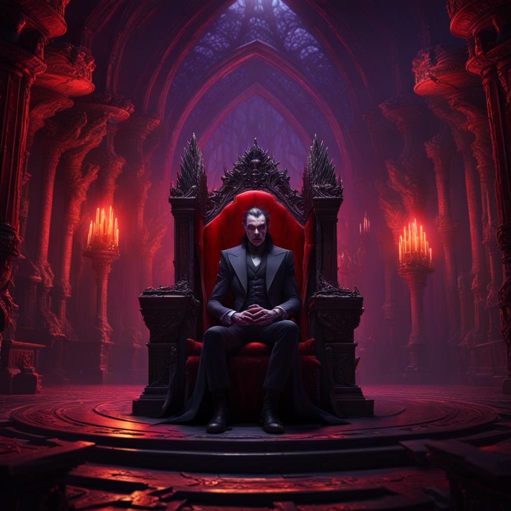Dracula on Throne with Dark Aura, Digital Art