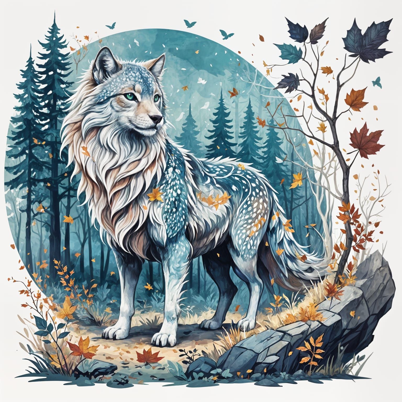Magical Creature in Autumn Forest Landscape