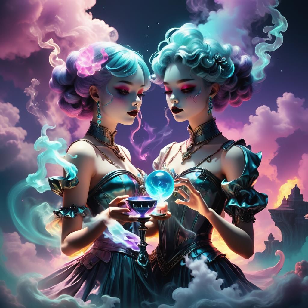 Enchanting Couple with Ethereal Aura in Vaporwave Style